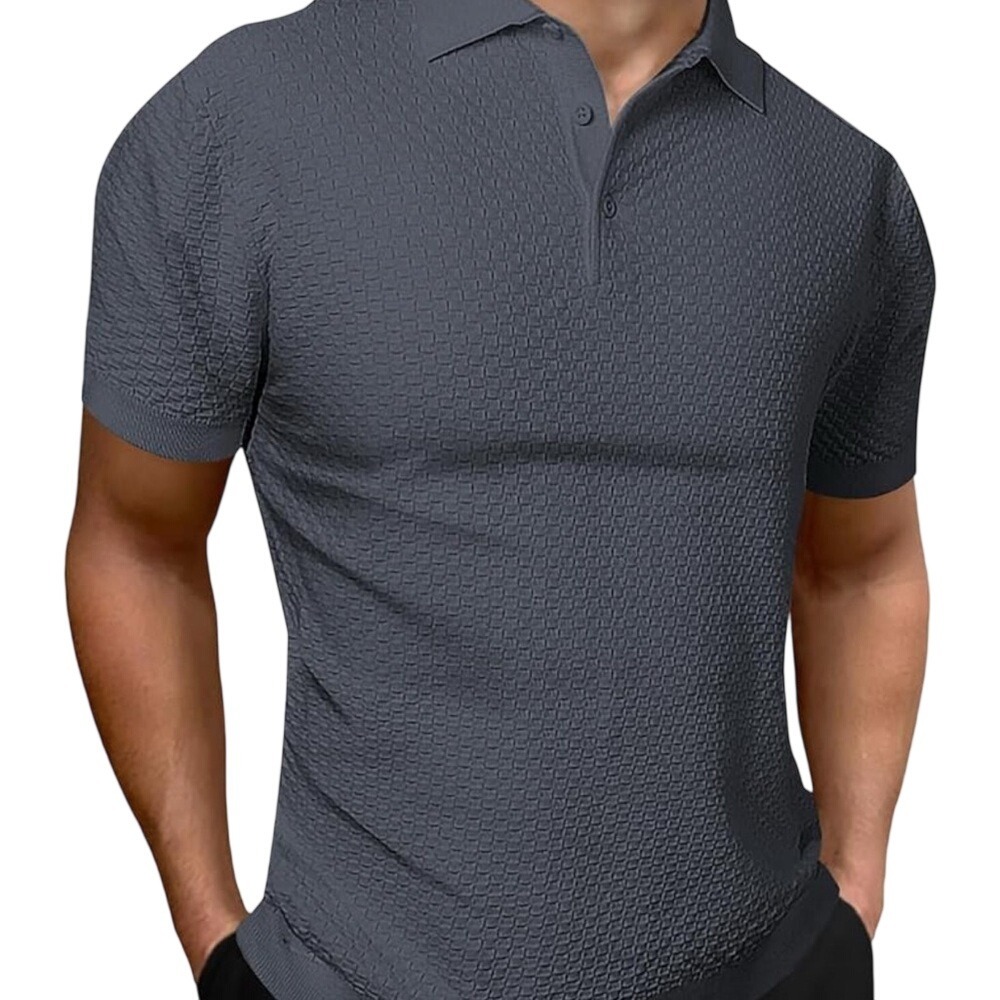 JMIERR Dark Gray Waffle Knit Polo‎ Shirt Men's Medium
